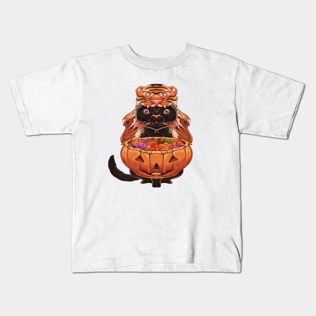 Tric or Treat with tiger costum Kids T-Shirt by wolfinwolf